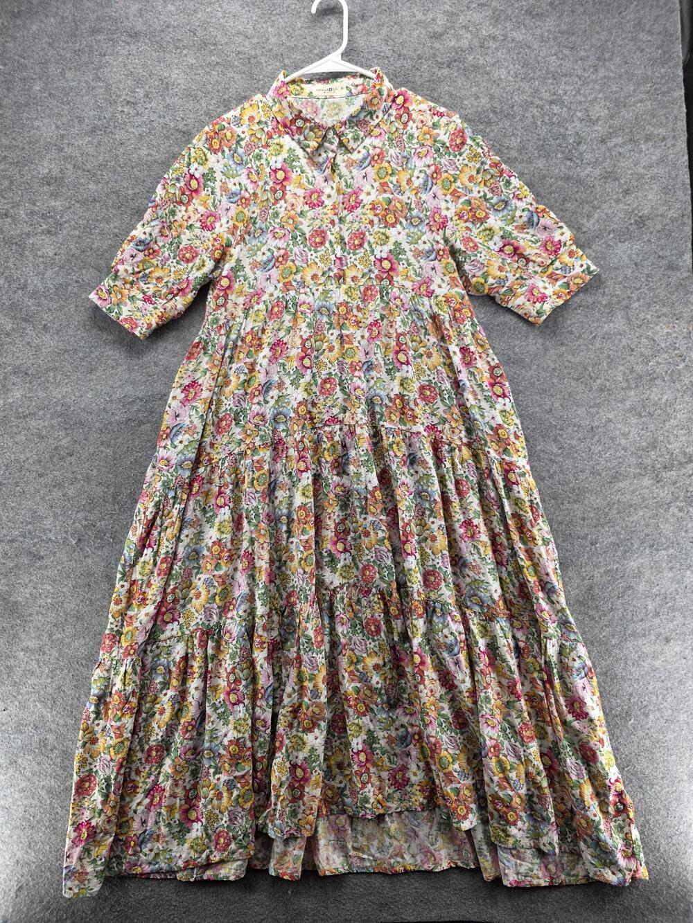 Natural Life Dress Womens M Multicolor Maxi Shirt Collared Floral Boho Rayon